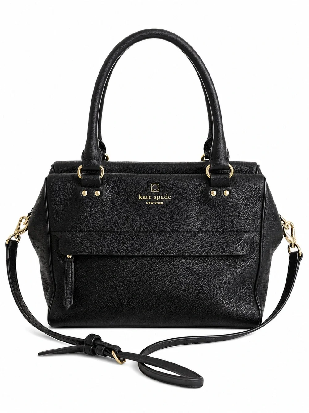 Kate Spade Black Pebbled Leather Satchel Crossbody Shoulder Bag gold hardware
